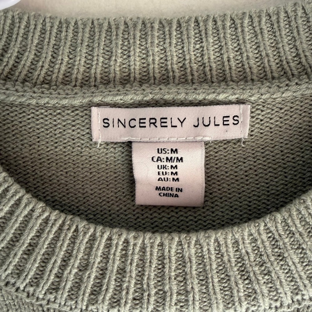 Sincerely Jules Be Kind Crewneck Sweater Light Green Knit Pullover Medium - Picture 4 of 9